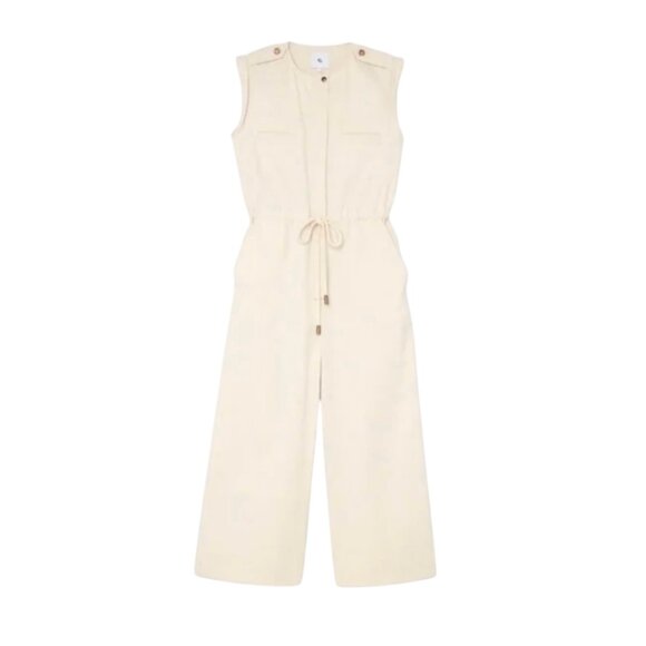 G Label by Goop Huntington Utility Jumpsuit Womens 0 Cream Cotton Linen Wide Leg - Picture 15 of 15
